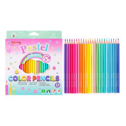 Карандаши 24 цвета, в картонной коробке, шестигранные, деревянные, Пастель, МИКС
