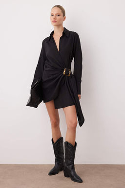 Kahverengi Aksesuar Detayl? Kruvaze K?sa / Mini Dokuma Elbise TWOSS25EL00923 - Trendyolmilla фото 4