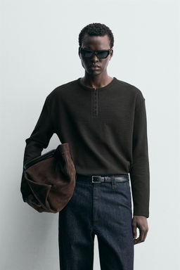 RIBBED HENLEY NECK T-SHIRT - Zara фото 2