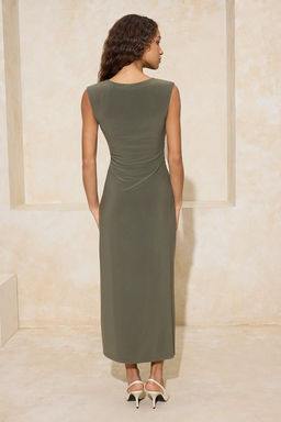 Haki A-Kesim/Can Form Kolsuz Midi Esnek Orme Elbise TWOSS26EL00011 - Trendyolmilla фото 8