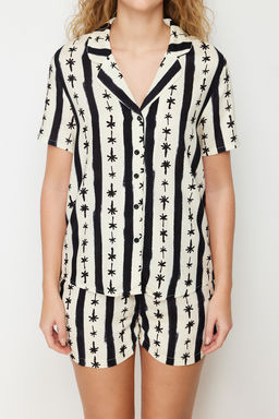 Trendyolmilla Siyah-Cok Renkli Desenli Viskon Sortlu Dokuma Pijama Tak?m? THMSS24PT00084 фото 4