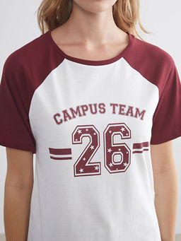 Bisiklet Yaka Bask?l? Kad?n Pijama Tak?m?