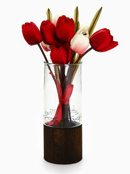 Ваза для цветов из стекла с деревянной подставкой, 25.5×10 см, 1.25 литра