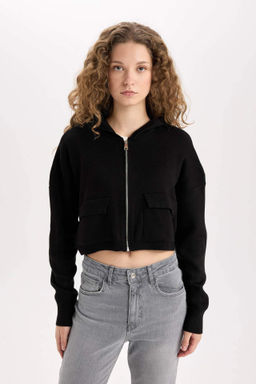 Regular Fit Kapusonlu Basic Duz Fermuarl? Triko H?rka - Defacto фото 6