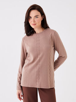 Bisiklet Yaka Kendinden Desenli Uzun Kollu Kad?n Triko Kazak