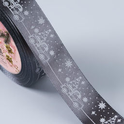 Лента атласная Машина с ёлкой, 25 мм, 231 м, тёмно-серая
