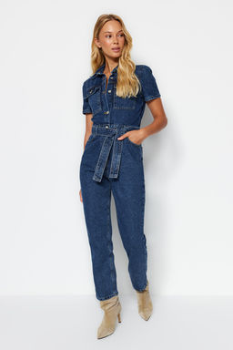 Trendyolmilla Mavi Kemerli Denim Tulum TWOSS20TU0156