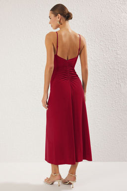 TRENDYOLMILLA Kahverengi Ask?l? S?rt Dekolteli A-line/Can Ac?lan Esnek Maxi Orme Elbise TWOSS25EL00539  фото 8