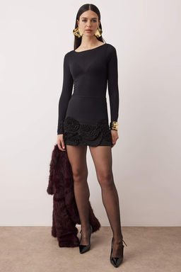 Siyah Cicek Aksesuarl? Super Mini Dokuma Etek TPRAW26ET00010 - Trendyolmilla фото 2