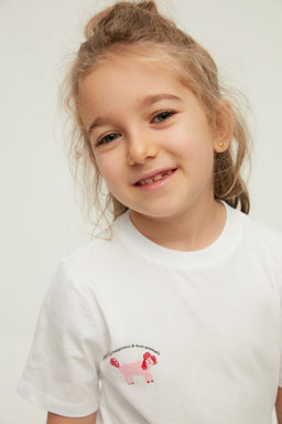 Beyaz K?z Cocuk %100 Pamuk Hayvan Bask?l? Regular/Normal Kal?p K?sa Kol Orme T-Shirt TKDSS24TS00046 - Trendyolmilla фото 2