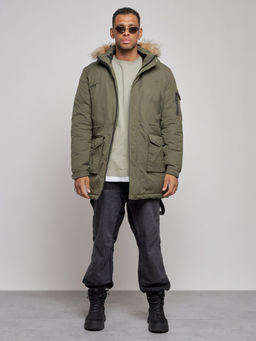 Парка мужская зимняя удлиненная с мехом цвета хаки 8318Kh - Wonderrman фото 2
