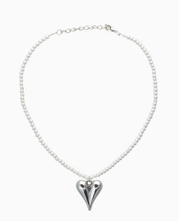 Чокер «Сердце» жемчужные бусины, белый в серебре, 32 см + 5 см доп, цепочка