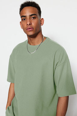 Mint Oversize Bisiklet Yaka K_sa Kol Dokulu Ottoman T-Shirt TMNSS23TS00081