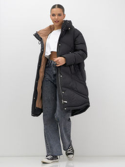 Пальто зимнее утепленное с капюшоном женское черного цвета 7747Ch - Visdeer фото 3