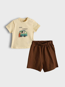 Bisiklet Yaka Bask?l? Erkek Bebek Ti??rt ve ?ort 2li