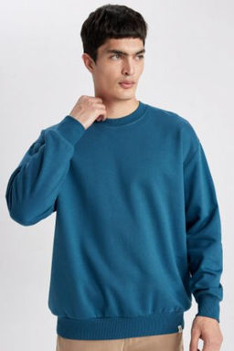 Oversize Genis Kal?p Bisiklet Yaka Basic Duz Sweatshirt