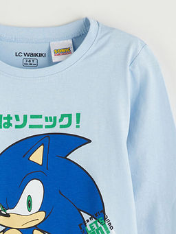 Bisiklet Yaka Sonic Bask?l? Erkek ?ocuk Pijama Tak?m?