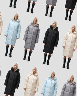 Пальто летучая мышь женское с капюшоном зимнее голубого цвета 9619Gl - Mtforce фото 20