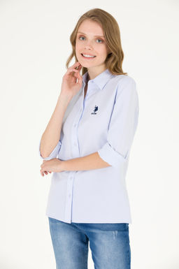 Женская голубая базовая рубашка с длинным рукавом - U.s. polo assn фото 16