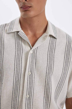 Полосатая рубашка с короткими рукавами и воротником-поло Relax Fit - Defacto фото 5