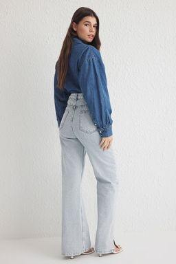 Ac?k Mavi Pacas? Y?rtmacl? Yuksek Bel Wide Leg Jeans TWOSS25JE00057 - Trendyolmilla фото 5