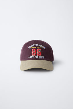 3-14 YEARS/WASHED EFFECT CAP WITH EMBROIDERED TEXT