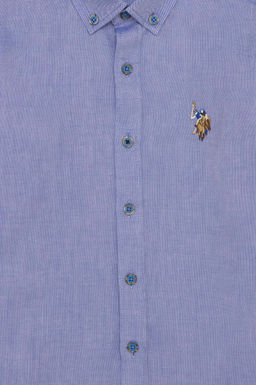 Рубашка с длинным рукавом U.S. Polo Assn для мальчиков из хлопка темно-синяя  фото 9