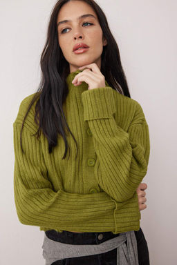 Yag Yesili Crop Yumusak Dokulu Dik Yaka Triko H?rka TWOAW22HI0174