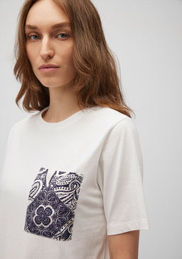 Bask?l? Beyaz Tisort - Mavi фото 5