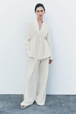 ZW COLLECTION DARTED LINEN BLEND TROUSERS