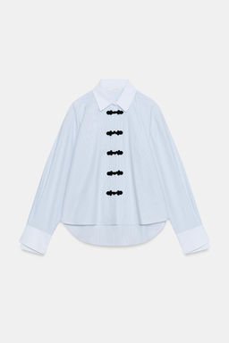 CAMISA ALAMARES CONTRASTE ZW COLLECTION / Blanco / Marino - Zara фото 6