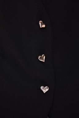 Siyah Fitted Crop Kalpli Dugmeli Dokuma Yelek TWOSS25YE00015