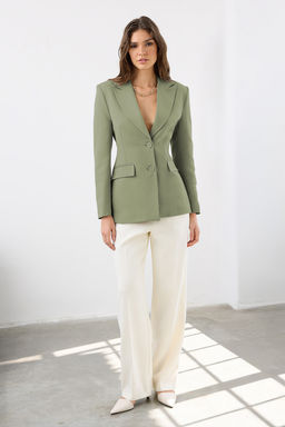 Ac?k Haki Fitted/Bele Oturan Dokuma Blazer Ceket TWOAW26BC00000