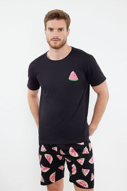 TRENDYOL MAN Siyah Couple/Cift Regular Fit Karpuz Desenli %100 Pamuklu Sortlu Erkek Pijama Tak?m? TMNSS24PT00050 - Trendyolmilla фото 2