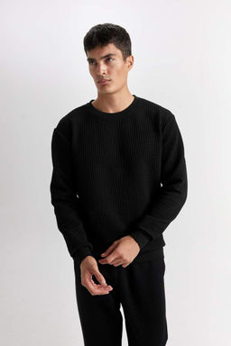 Жаккардовый свитшот стандартного кроя с круглым вырезом - Defacto фото 5