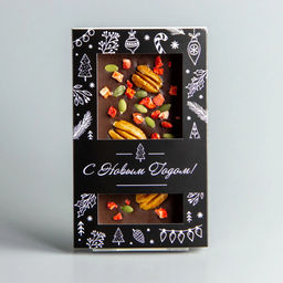 ТЁМНЫЙ ШОКОЛАД С КЛУБНИКОЙ, ОРЕХОМ ПЕКАН И СЕМЕЧКАМИ ТЫКВЫ, НОВОГОДНЯЯ КОРОБОЧКА #6