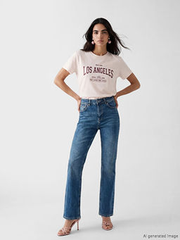 Y?ksek Bel Crop Flare Kad?n Jean Pantolon