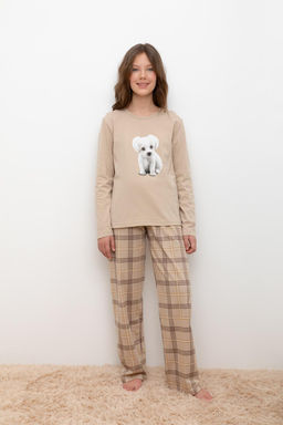 КБ 2830/темно-бежевый,текстильная клетка пижама для дев