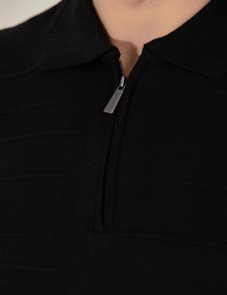 Siyah Slim Fit Fermuarl_ Polo Yaka Triko Ti__rt - Pierre cardin фото 7