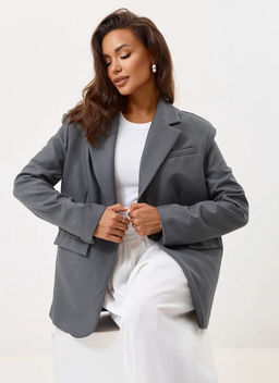 K13519 Пиджак OVER SIZE с поясом ГРАФИТ