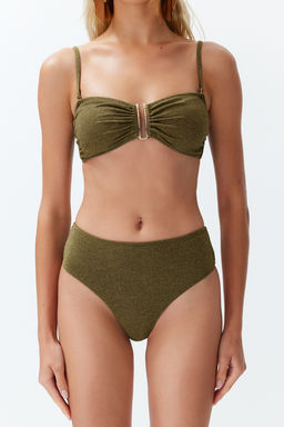 Haki Straplez Aksesuarl? Simli Brazilian Bikini Tak?m? TBESS24BT00054