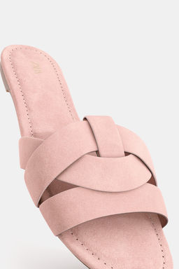 FLAT LEATHER CROSS-STRAP SANDALS - Zara фото 8