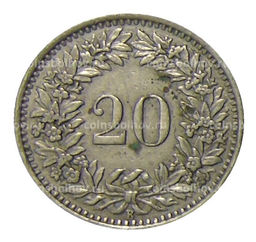 Монета 20 раппенов 1945 года Швейцария