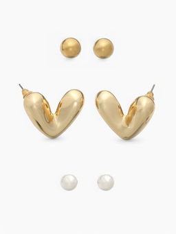 Серьги QF Сердечки, набор 3 пары, цвет золото