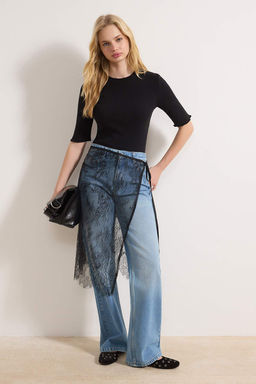 Siyah Fitted/Vucuda Oturan Fitilli Esnek Orme Bluz TWOSS23BZ00025