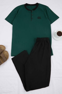 Yesil Regular/Normal Kesim Dugmeli Yaka Nak?s Detayl? Pamuklu Pijama Tak?m? TMNSS26PT00046