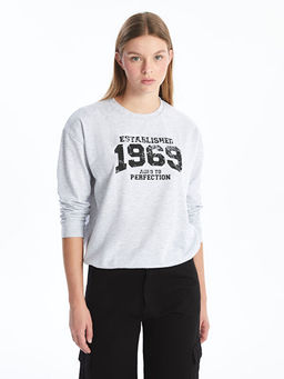 Bisiklet Yaka Bask?l? Kad?n Sweatshirt