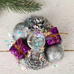 Цена за 2 шт. Подсвечник на одну свечу «Мишура волна» шишки, шарик, подарки, 7.5×3.5 см, d=2 см