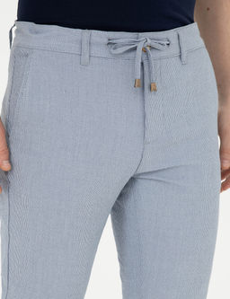 A__k Mavi Slim Fit Gofre Ba_c_kl_ Kanvas Pantolon
