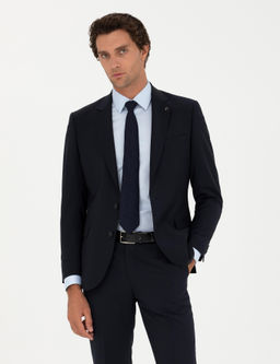 Классическая куртка приталенного кроя из смесовой шерсти темно-синего цвета - Cacharel фото 3